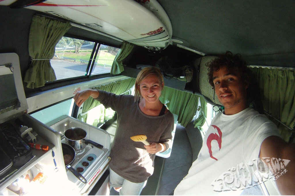 Cooking in a PiwiWiwi HiAce Campervan