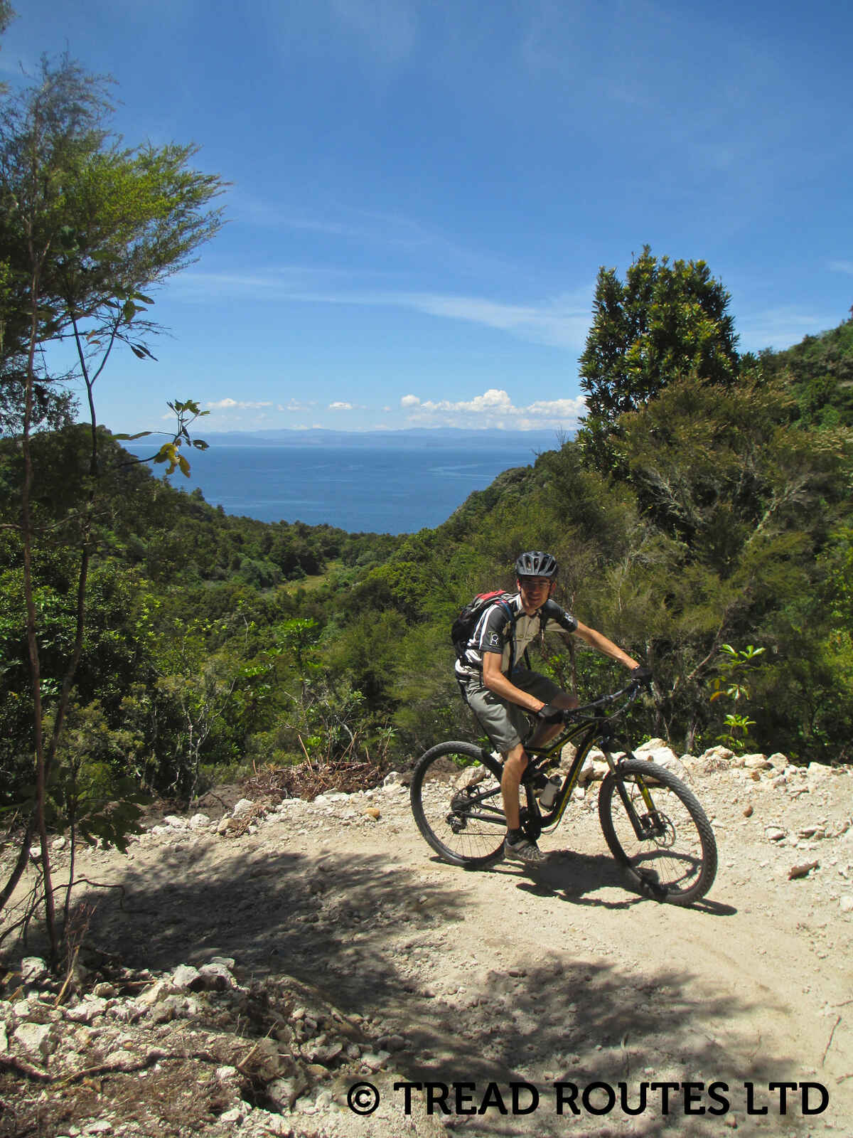 Climbing a switchback on the stunning Great Lake Trail.
